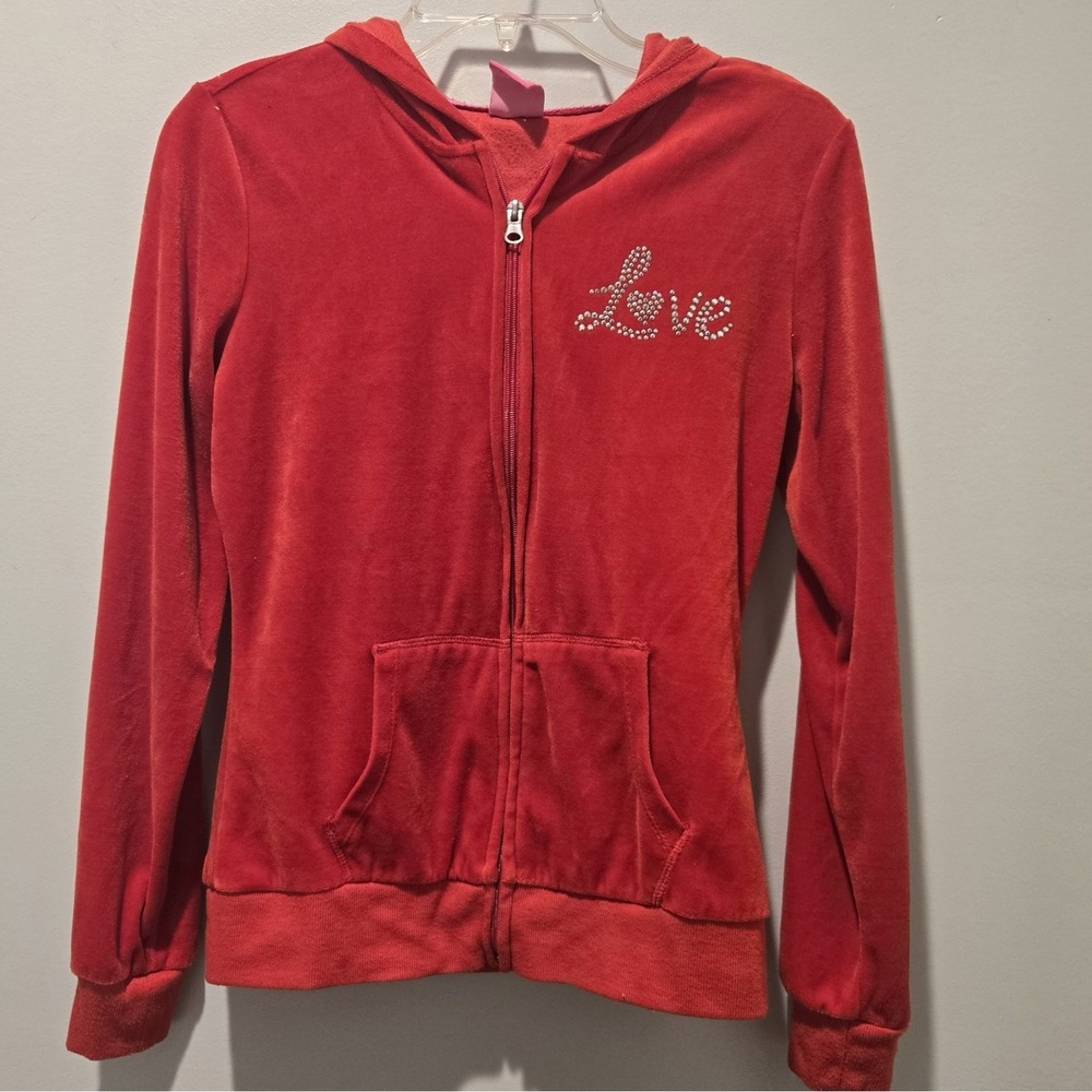 Hard Candy Hoodie Coat‎ Jacket Women's Med Red Full Zip Love Logo Activewear